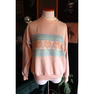 Vintage 80s/90s Simply Basic Kawaii Cottagecore Pink Hearts Sweatshirt Sz M